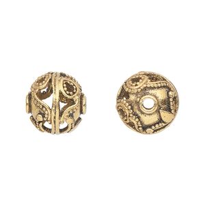 Bead, antique gold-finished brass, 14mm beaded filigree round. Sold individually.