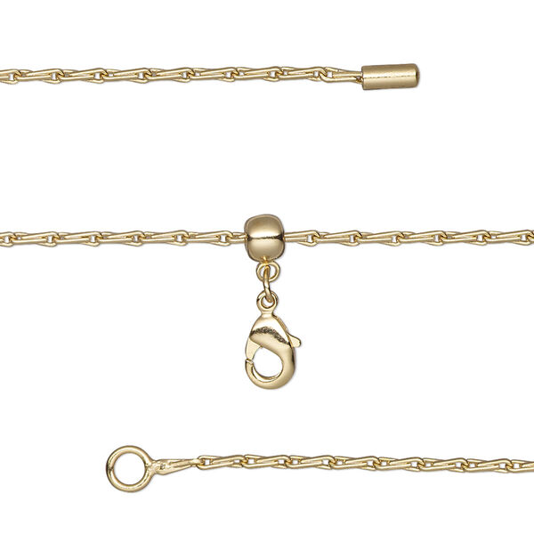 Chain, silicone and gold-finished brass, 1.4mm teardrop, adjustable from 16 to 23-1/2 inches with lobster claw clasp and adjustable slider bead. Sold individually. image number 0