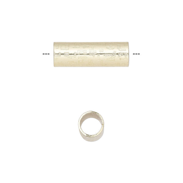 Bead, gold-finished steel, 18.5x6mm round tube with geometric design. Sold per pkg of 10. image number 0
