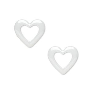Component, zirconia ceramic, white, 15x14mm open heart with 8x6mm center hole. Sold per pkg of 2.