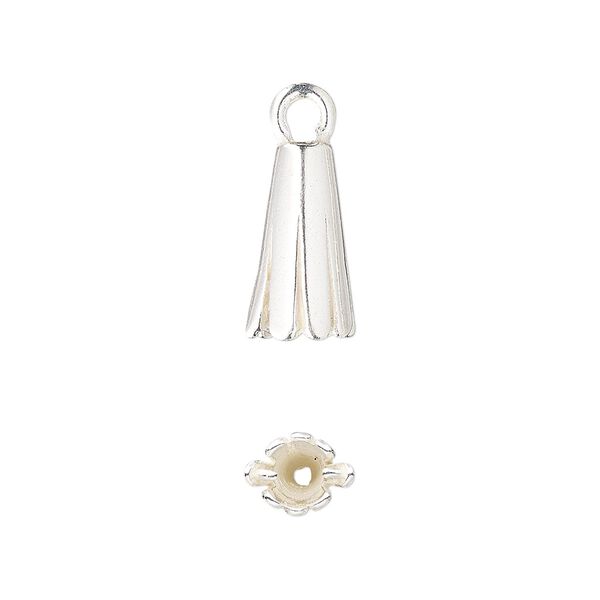 Bail, JBB Findings, pinch, sterling silver, 10x5mm cone with top loop. Sold per pkg of 2. image number 0