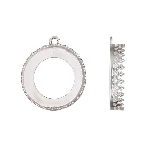 Drop, sterling silver, 19.5mm round with decorative trim and open back with 18mm round cabochon bezel setting. Sold individually. image number 0