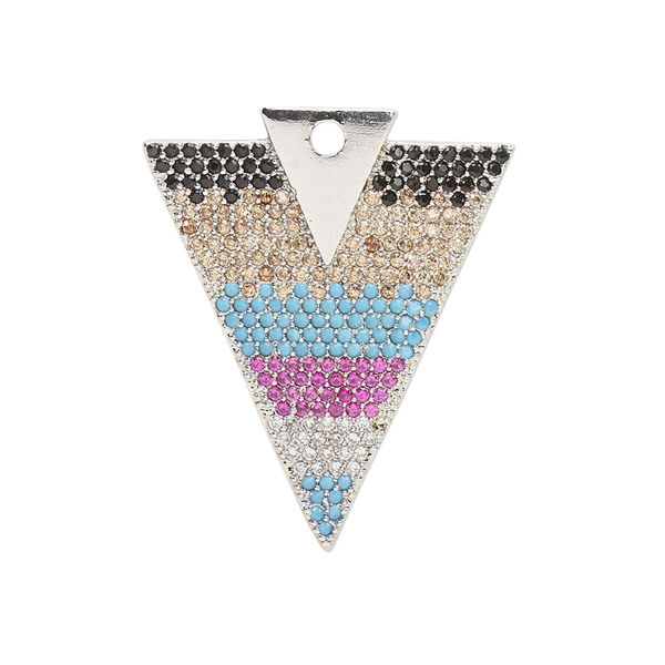 Drop, cubic zirconia and silver-finished brass, multicolored, 29.5x24.5mm single-sided arrowhead. Sold individually. image number 0