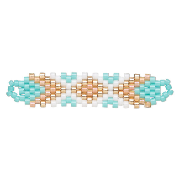 Focal, Creative Touch, glass, turquoise blue / salmon / multicolored, 35x9mm double-sided rectangle. Sold individually. image number 0