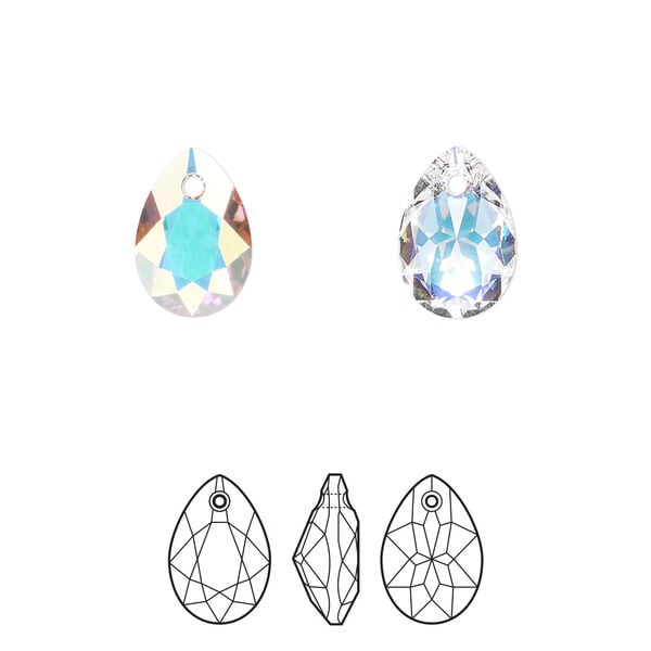 Drop 48pk crystal AB, Swarovski® 11.5mm pendant pear cut 6433 image number 0