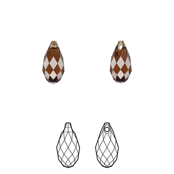 Briolette 1pkg2 smoked topaz, Crystal Passions® Regenerated 11x5.5mm pendant drop 6010 image number 0