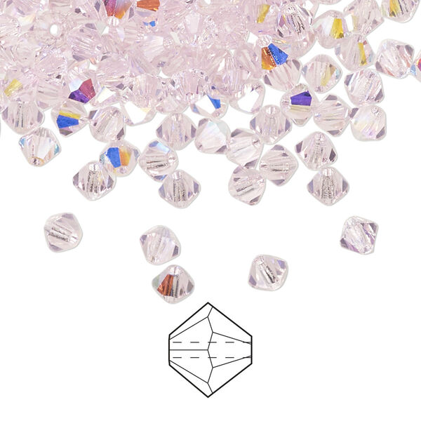 Bead 48pk pink sapphire AB, Preciosa Czech crystal 4mm bicone image number 0