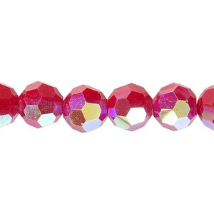 Bead 1pk 32 facets opaque red AB, Celestial Crystal® 10mm round 15.5-16 inch
