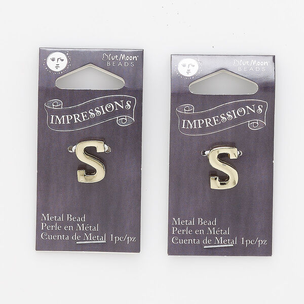 Bead, gold-finished "pewter" (zinc-based alloy), 13x9mm top-drilled letter "S." Sold per pkg of 2. image number 0