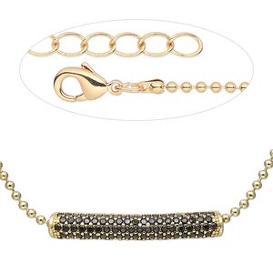 Necklace, Everyday Jewelry™, cubic zirconia and gold-finished brass bead and gold-finished brass chain, 18 inches. Sold individually.