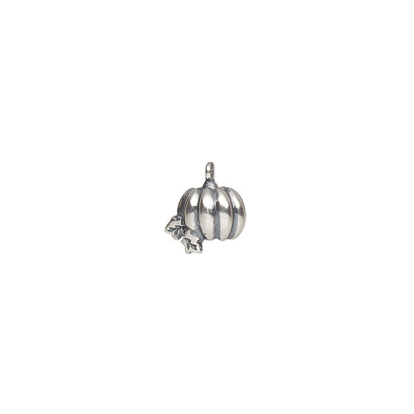Charm, antiqued sterling silver, 8.5x7mm pumpkin and leaves. Sold individually. image number 0