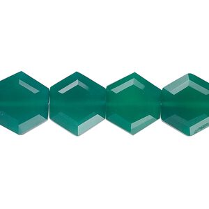 Green onyx 1pkg10, hand-cut faceted hexagon bead 13x12mm