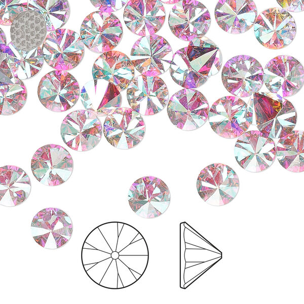 Flat back 6pk crystal AB foil back, Preciosa Czech crystal hotfix rhinestone 6.14-6.32mm cone SS29 image number 0
