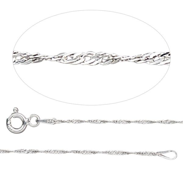 Chain, Gossamer™, sterling silver, 1mm Singapore, 16 inches with springring clasp. Sold individually. image number 0