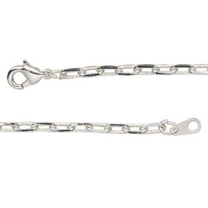 Chain 1pkg1 silver-plated paperclip, 3mm / lobster claw clasp, brass 36 inch