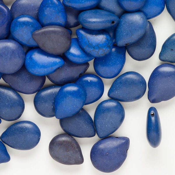 Bead mix, "howlite" (resin) (imitation) 1pkg4oz, blue and dark blue, 17x13mm-20x15mm top-drilled puffed teardrop. image number 0