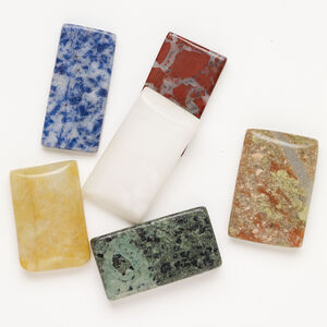 Multi-gemstone 1pkg6, half-drilled puffed / flat / rounded flat rectangle focal mix 34x18mm-47x30mm