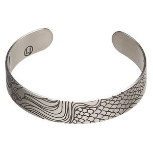 Bracelet cuff 1pkg1 silver-finished brass, black, 12mm wide with mermaid on outside / "Be your own kind of beautiful" on inside.
