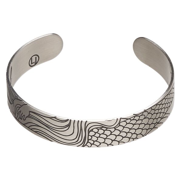 Bracelet cuff 1pkg1 silver-finished brass, black, 12mm wide with mermaid on outside / "Be your own kind of beautiful" on inside. image number 0
