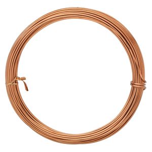 Wire, anodized aluminum, copper, 1.5mm round, 14 gauge. Sold per pkg of 45 feet.