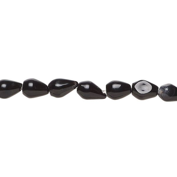 Black onyx 1pkg1, teardrop bead, 15 inch 6x5mm-8x5mm image number 0
