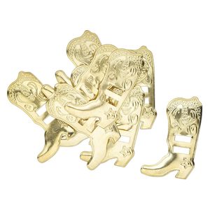 Slide, gold-finished steel, 53x34mm-54x35mm textured cowboy boot, (2) 10x4.5mm rectangle holes. Sold per pkg of 10.