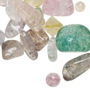 Bead mix, crackle glass, translucent mixed colors, medium to gigantic chip. Sold per 8-ounce pkg.