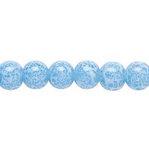Bead, glass, opaque dark blue and white, 7-8mm round with random spotted pattern. Sold per 15-1/2" to 16" strand.