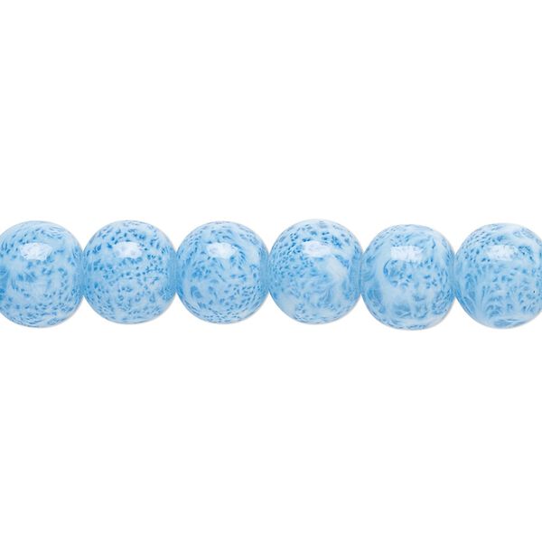 Bead, glass, opaque dark blue and white, 7-8mm round with random spotted pattern. Sold per 15-1/2" to 16" strand. image number 0
