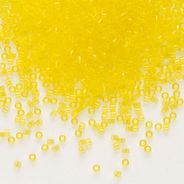 Seed bead, Delica®, glass, pkg/250g, #11 round, transparent outside dyed yellow (DB-1301). image number 0