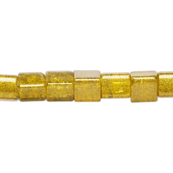Bead, glass, opaque gold, 7x6mm cube. Sold per 8-inch strand, approximately 15 beads. image number 0