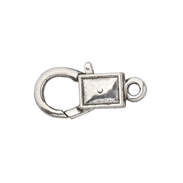 Clasp, lobster claw, antique silver-plated "pewter" (zinc-based alloy), 22x12.5mm with double-sided smooth rectangle design. Sold per pkg of 8. image number 0