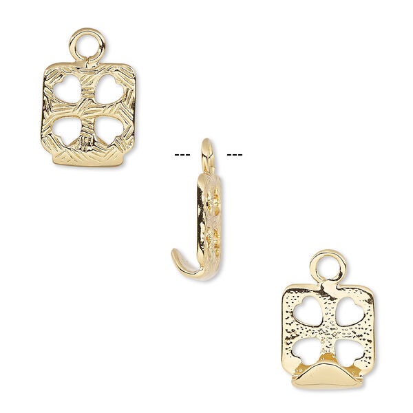 Drop, Almost Instant Jewelry®, gold-finished "pewter" (zinc-based alloy), 15x13mm square with cutout hearts and 12x12mm chessboard setting. Sold per pkg of 2. image number 0