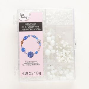 Bead mix, glass, opaque and transparent white and clear, 11/0-13x7mm mixed shapes. Sold per 110-gram pkg, approximately 700 beads.