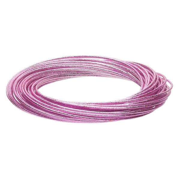 Bracelet, bangle, painted steel, metallic pink, 12mm wide with (40) interlocking textured bands, 8 inches. Sold individually. image number 0