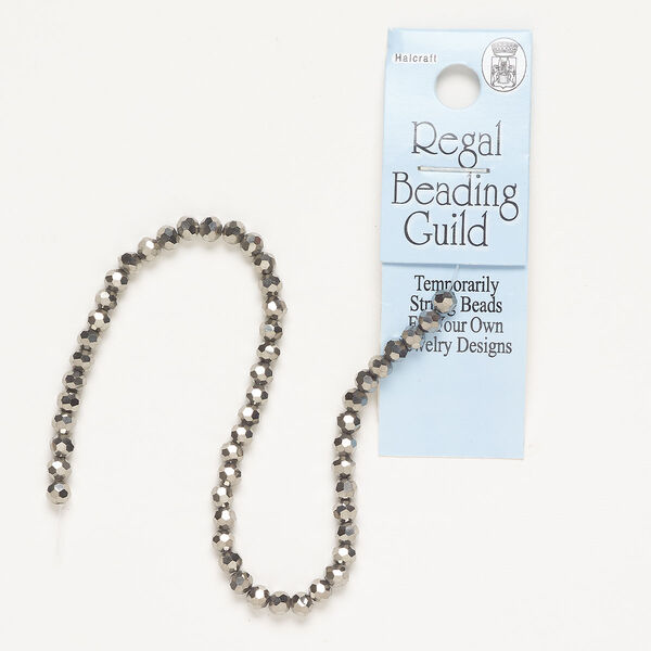 Bead, glass, pkg/7 inches, 4mm faceted round, opaque chrome. image number 0