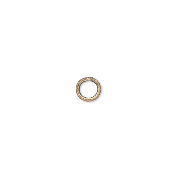 Jump ring, antique gold-plated brass, 6mm soldered round, 4.2mm inside diameter, 18 gauge. Sold per pkg of 100. image number 0