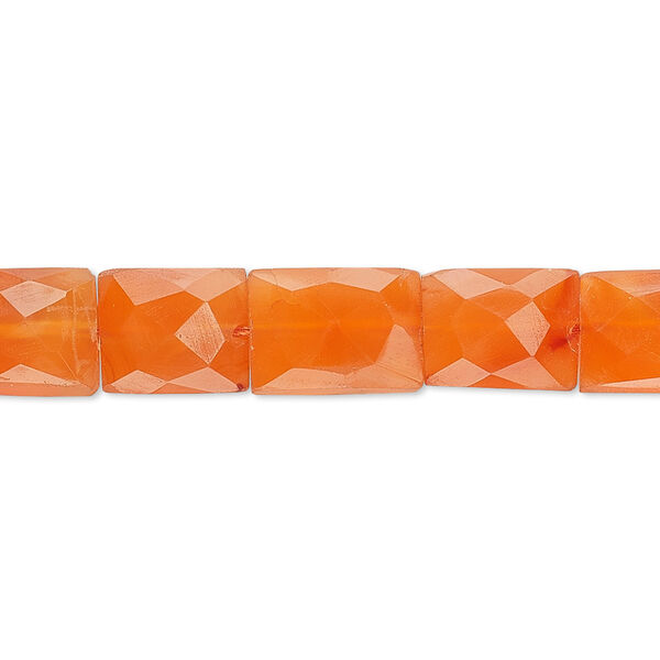 Bead, carnelian (dyed / heated), 10x8mm-17x11mm hand-cut faceted rectangle, B grade, Mohs hardness 6-1/2 to 7. Sold per 15-1/2" to 16" strand. image number 0