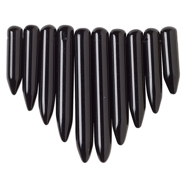 Focal, black onyx (dyed), 19x5mm-41x5.5mm graduated spike fan, B grade, Mohs hardness 6-1/2 to 7. Sold per 10-piece set. image number 0