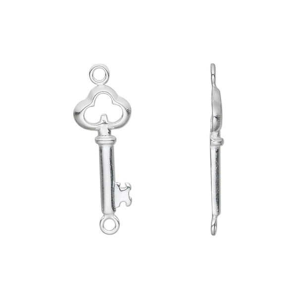 Link, sterling silver, 19x8mm key. Sold per pkg of 6. image number 0