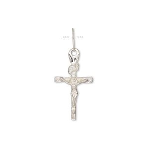 Drop, sterling silver, 16x11mm crucifix. Sold per pkg of 2.