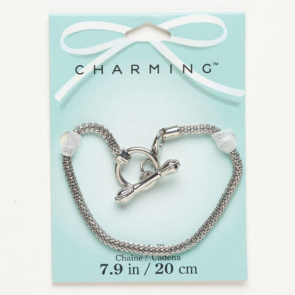 Bracelet, silver-finished steel and brass, 3.2mm lantern, 8 inches with toggle clasp. Sold individually. image number 0