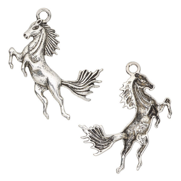 Focal, antique silver-finished "pewter" (zinc-based alloy), 46x42.5mm single-sided horse. Sold per pkg of 4. image number 0