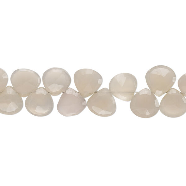 Bead, grey chalcedony (natural), 7-8mm hand-cut top-drilled faceted puffed teardrop, B grade, Mohs hardness 6-1/2 to 7. Sold per 8-inch strand. image number 0