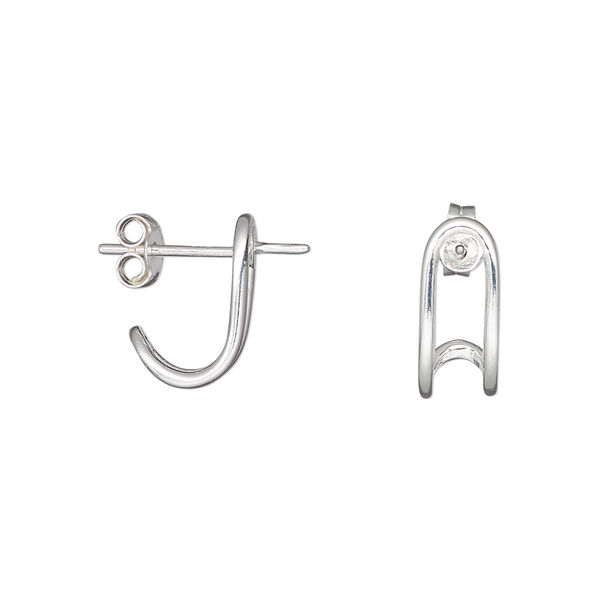 Earstud, sterling silver, 13.5mm lobe hugger with 3mm cup and 4mm peg, 20 gauge. Sold per pair. image number 0