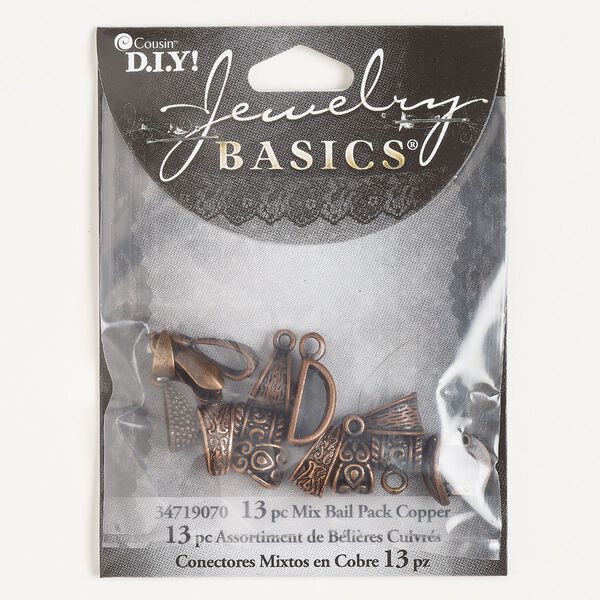 Bail mix, multi-style, brass, pkg/13, 11x6mm-15x10mm textured mixed shapes, antique copper finish. image number 0