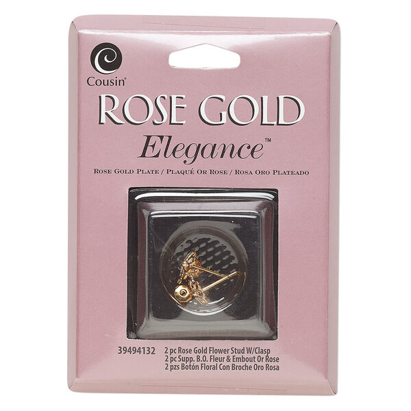 Earstud, rose gold-plated copper and lacquer, 8mm flower with closed loop. Sold per pair. image number 0