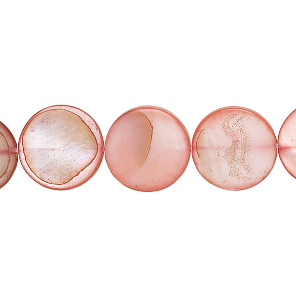 Mother-of-pearl shell 1pkg1, puffed flat round bead 15 inch dark salmon 12-13mm image number 0