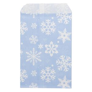 Bag, paper, white and blue, 6x4 inches with snowflake design and scalloped top edge. Sold per pkg of 100.