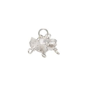 Quartz crystal / sterling silver 1pkg1, hand-cut nugget cluster drop natural
